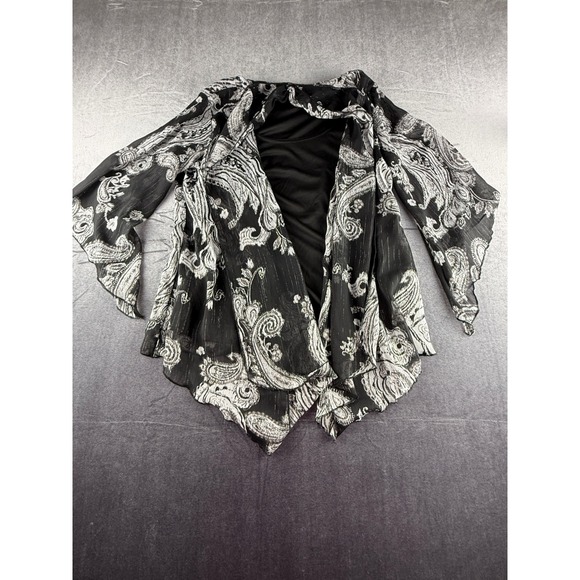 Sara Michelle Sweaters - Sara Michelle Women Black White Paisley Metallic Open Front Cardigan Small 9165M